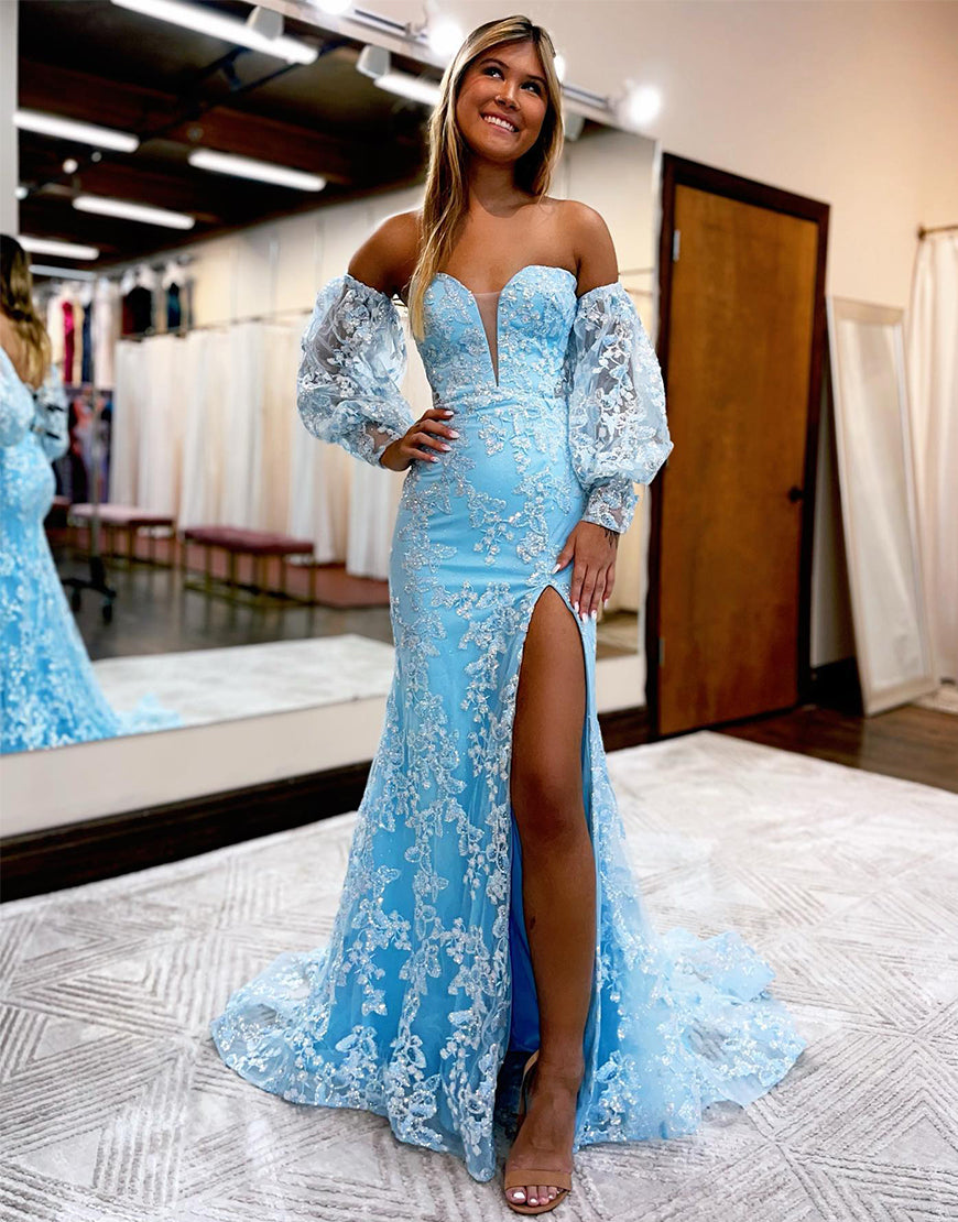 blue mermaid prom dress